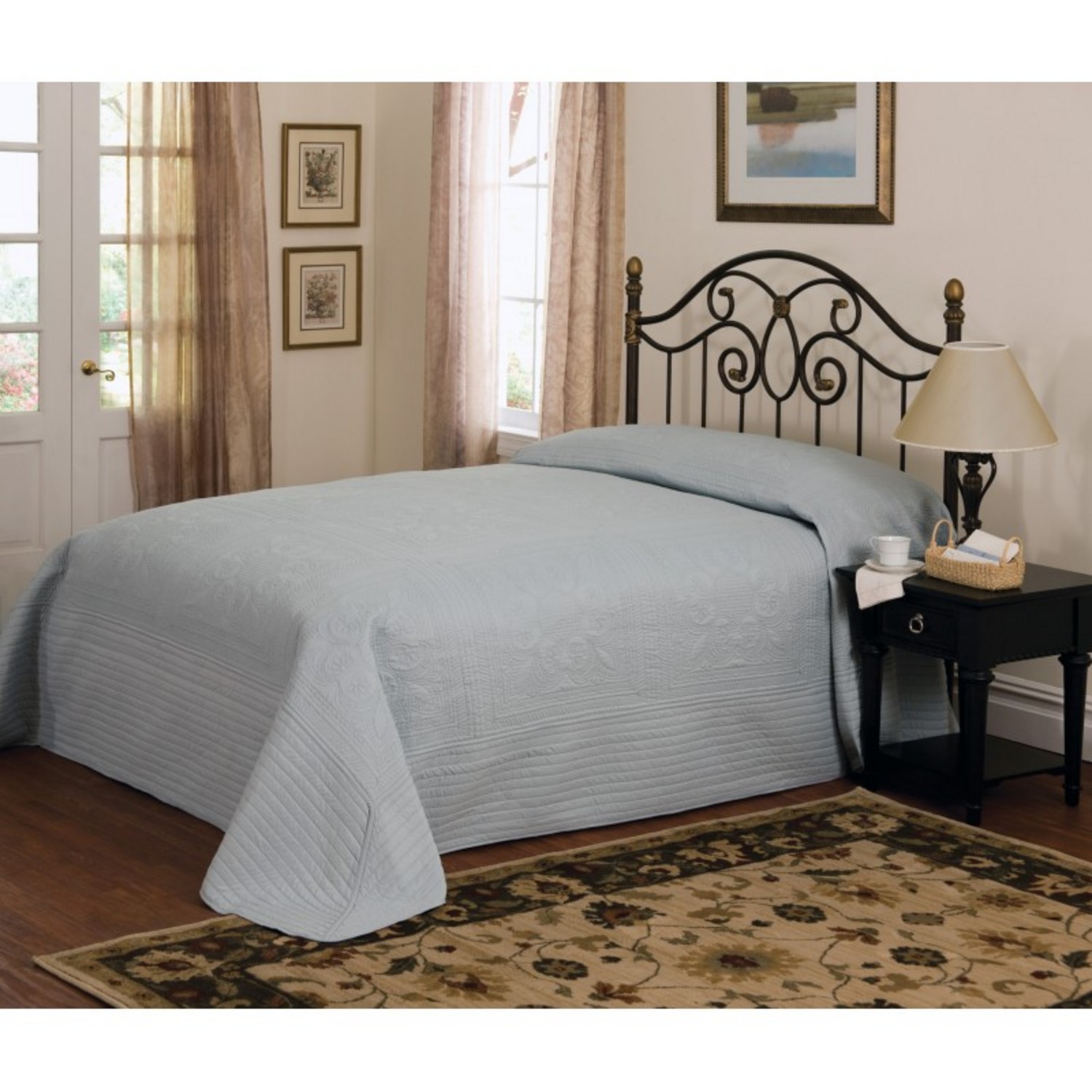 French Tile Quilted Dusty Blue Bedspread By American