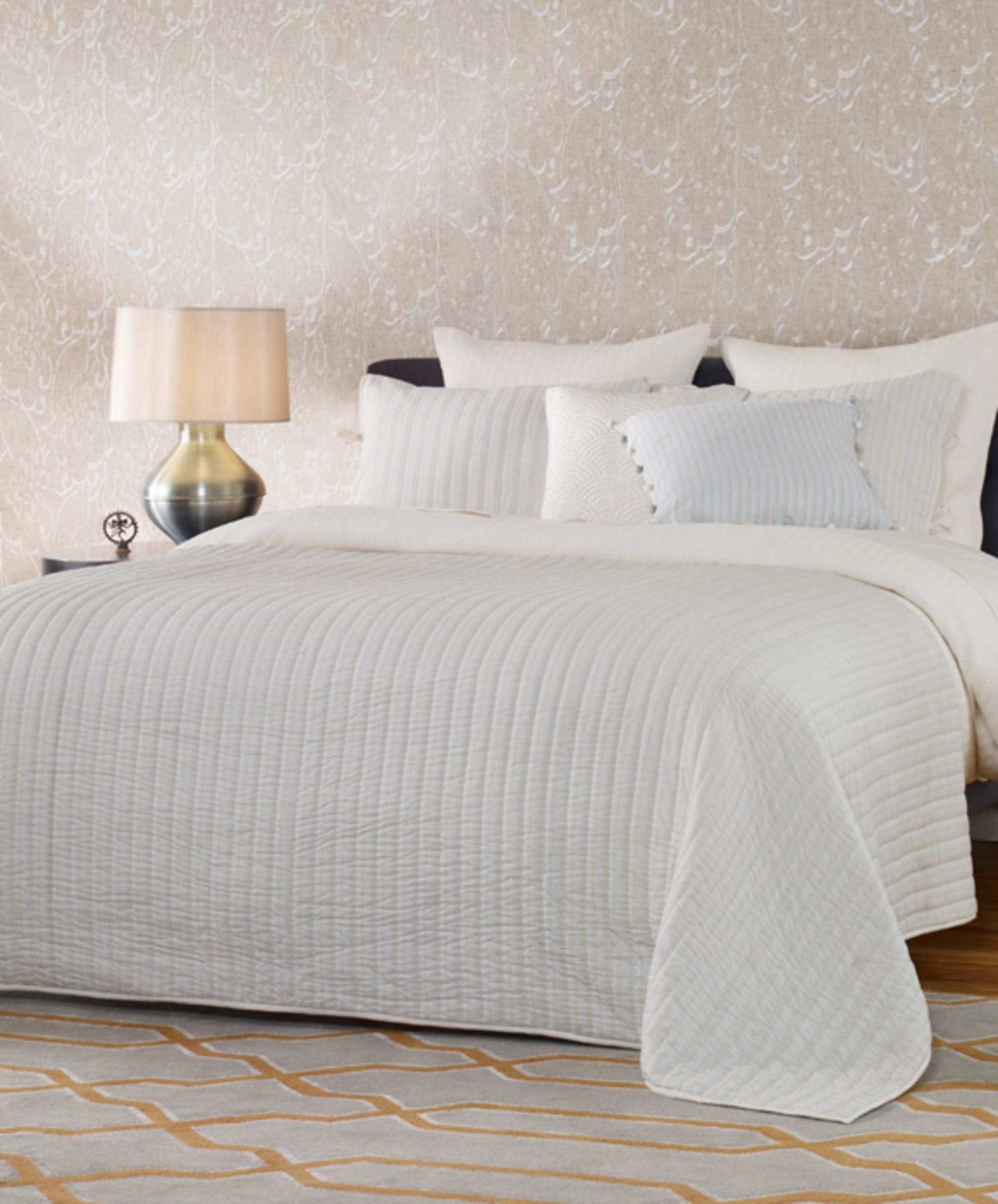 Ivory Chevron Quilted Velvet Coverlet King