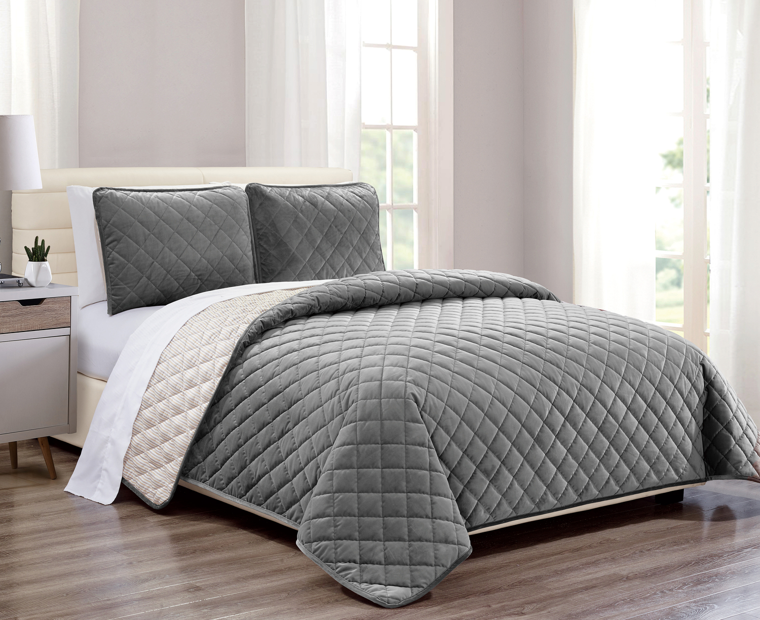 Diamond Quilt Velvet Gray by Riverbrook Home Bedding
