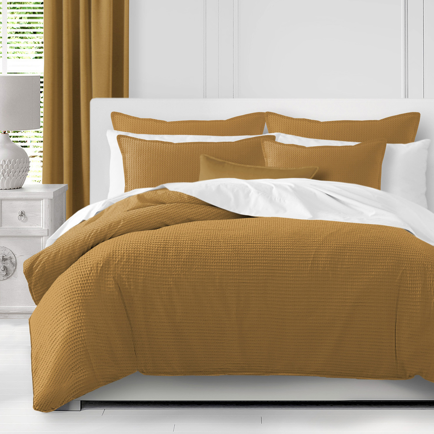 Classic Waffle Mustard Comforter Set - King - BeddingSuperStore.com